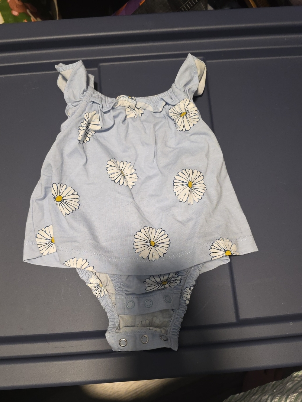 Carter's Light Blue Daisy Print Tank Romper